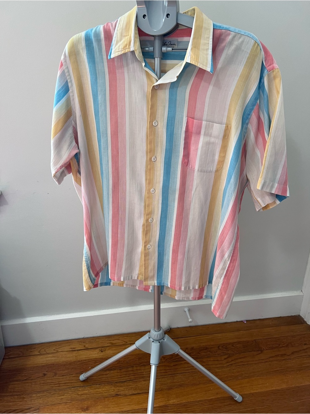 Vintage John Irwin Pastel Stripe Short-Sleeve Shirt - Multi color button down